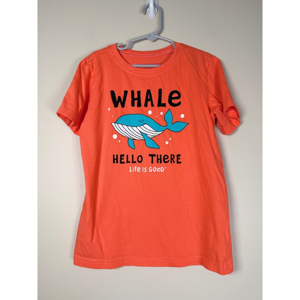 Life is Good Kids Orange Whale Hello There Crusher Graphic T-Shirt Size M